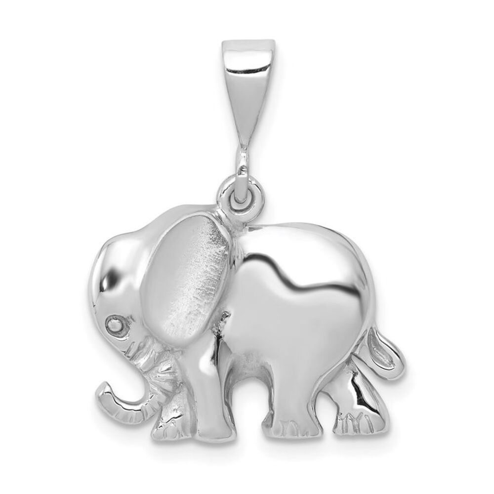 14k White Gold Polished and Satin Elephant Pendant, 19mm